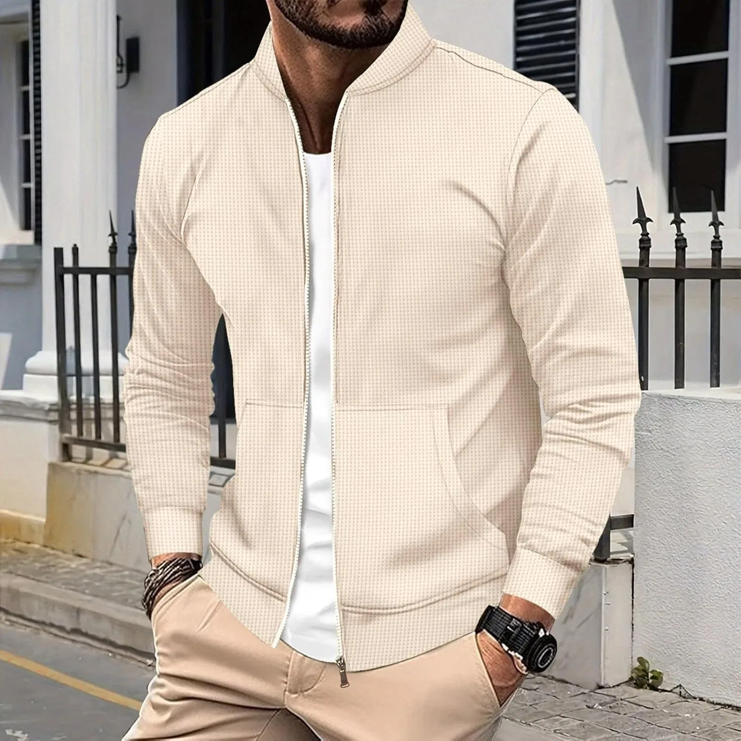 Куртка мужская легкая с карманами, Polyester, Khaki — фото 3