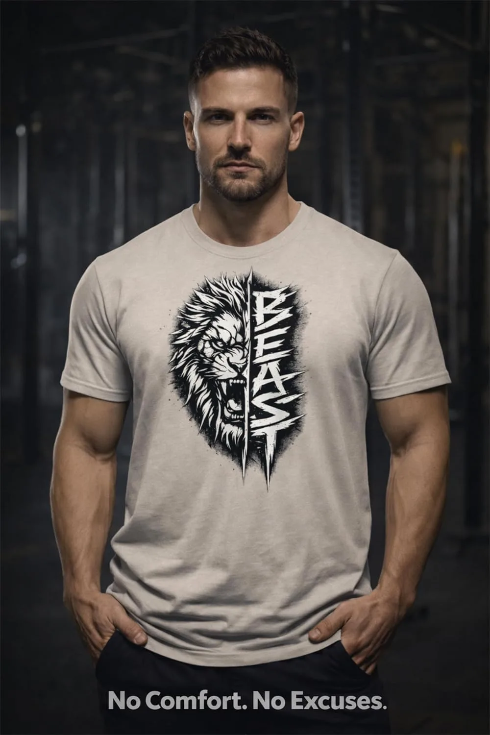 Футболка Beast Lion для тренировок - мотивационная футболка для спортзала, бодибилдинга и тренировок GENERIC, бордовый — фото 3