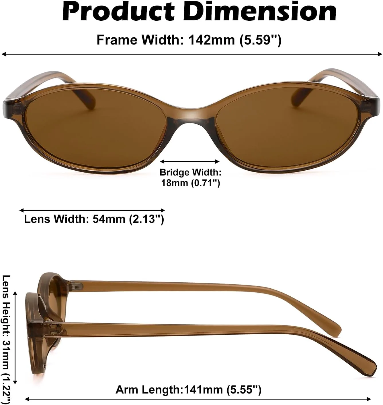 

Ретро-солнцезащитные очки овальной формы для женщин - модные солнцезащитные очки в стиле Y2k - очки «кошачий глаз» в стиле 90-х GLARDEFE, A1 Brown / Brown Lens