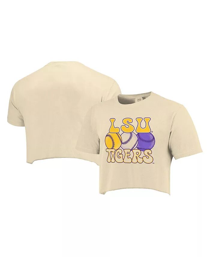 

Женская укороченная бейсбольная футболка Natural LSU Tigers Comfort Colors Image One, бежевый