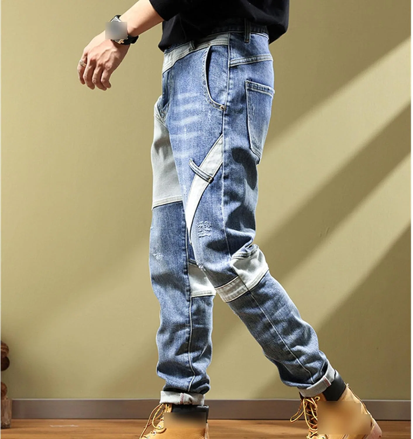 Джинсы рваные с заплатками, Regular Fit, Denim, синие — фото 2