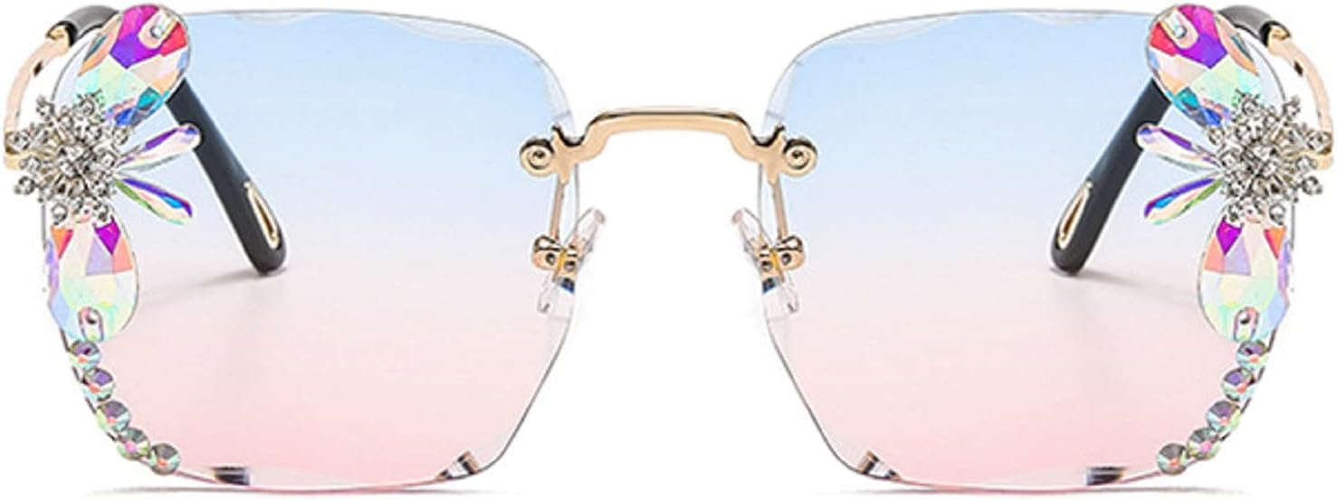 

Роскошные солнцезащитные очки без оправы квадратной формы со стразами, большие бриллиантовые солнцезащитные очки, розовые оттенки, модные очки для женщин mincl, Blue&pink