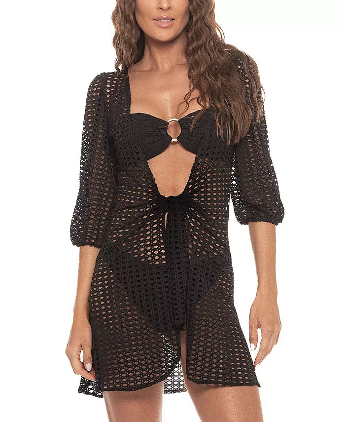 

Женское платье-накидка с рукавами-фонариками и сетчатым узором Guria Beachwear, черный