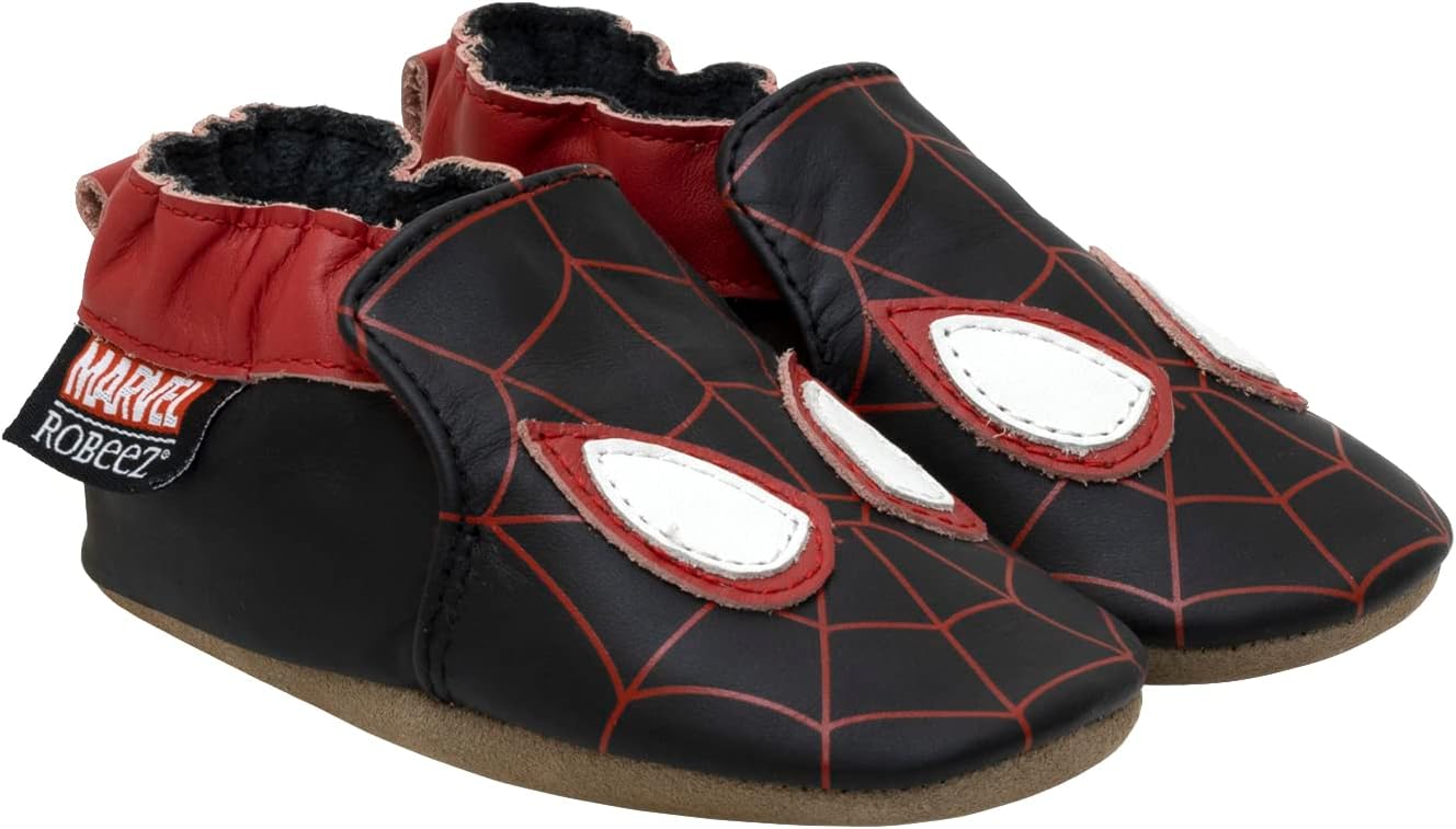 

Пинетки Robeez для мальчиков и мягкие обувь с противоскользящей подошвой для кроватки, тапочки-мокасины для младенцев и малышей, 0-24 месяца, Miles Morales