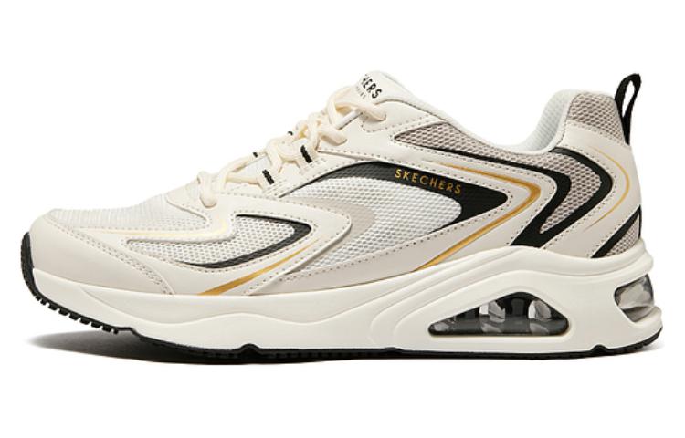 

Skechers Стрит Трес-Эйр Уно амортизирующие дышащие низкие повседневные беговые кроссовки мужские бело-золотые черно-бело-золотые, цвет Black/White/Gold