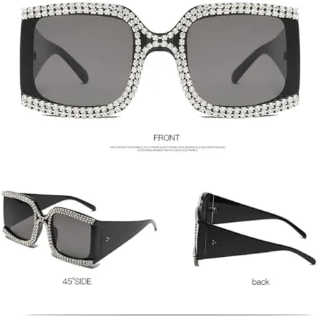 

Солнцезащитные очки Oversized Cooling Crystal Sunglasses 2027 с крупной оправой, зеркальным затемнением и декоративными заклепками, для женщин MTZJH, Multi