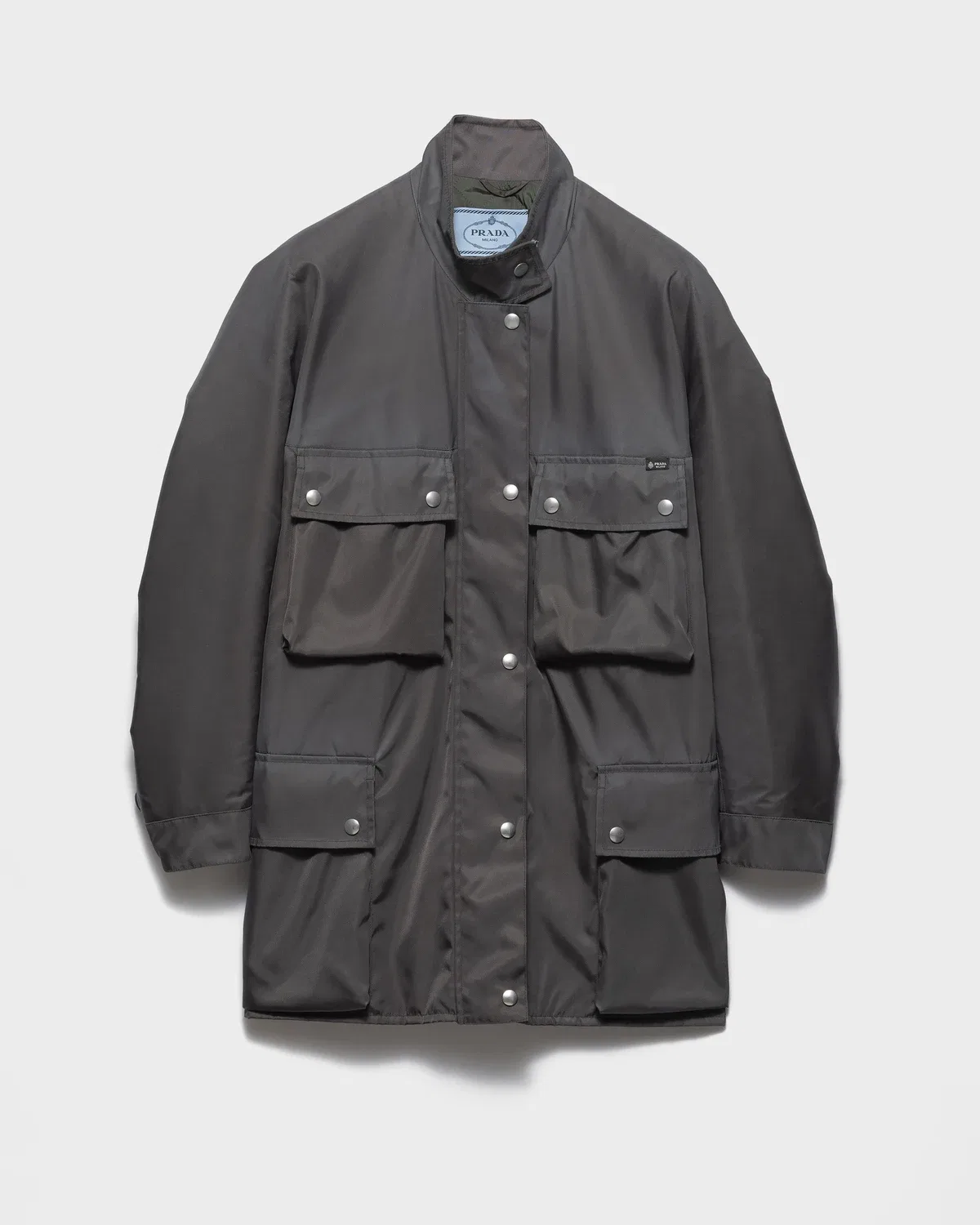 Дождевая куртка из выстиранного нейлона Re-Nylon Prada, серый