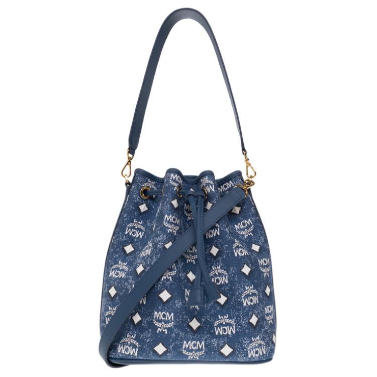 

MCM Джинсовая жаккардовая сумка с кожаными деталями, портативная кроссбоди, средняя женская сумка через плечо blue