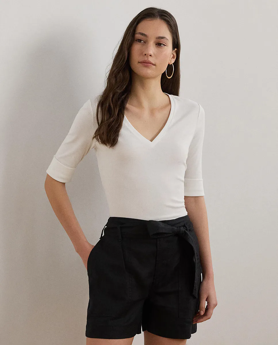 

Женская хлопковая футболка с V-образным вырезом Lauren Ralph Lauren, белый