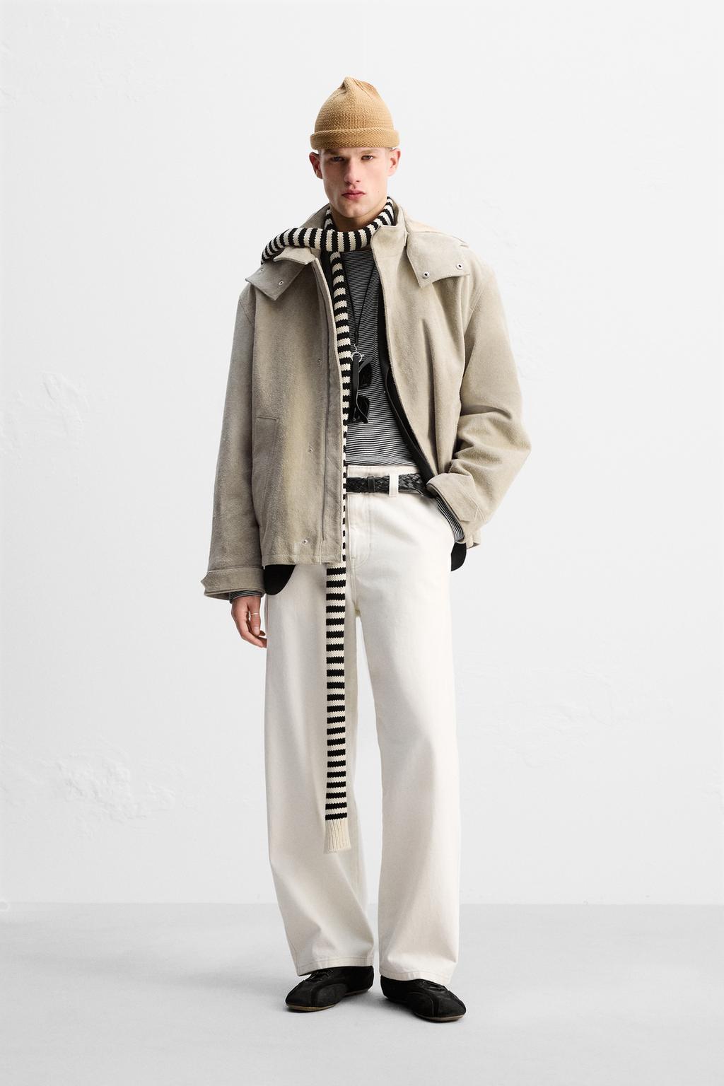 

Замшевая куртка с капюшоном ZARA, песочный