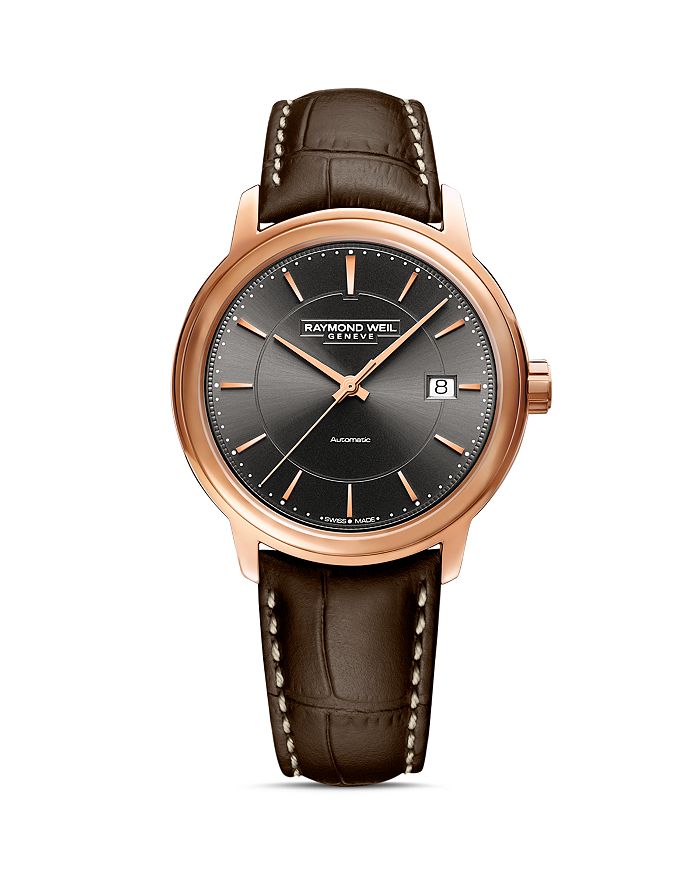 

Часы Maestro с автоматическим механизмом и тисненым кожаным ремешком, 39,5 мм Raymond Weil, коричневый