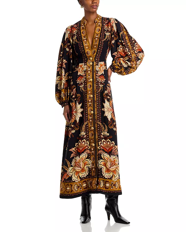 

Платье-Макси Majestic Garden с пуговицами и пышными рукавами Farm Rio, мультиколор