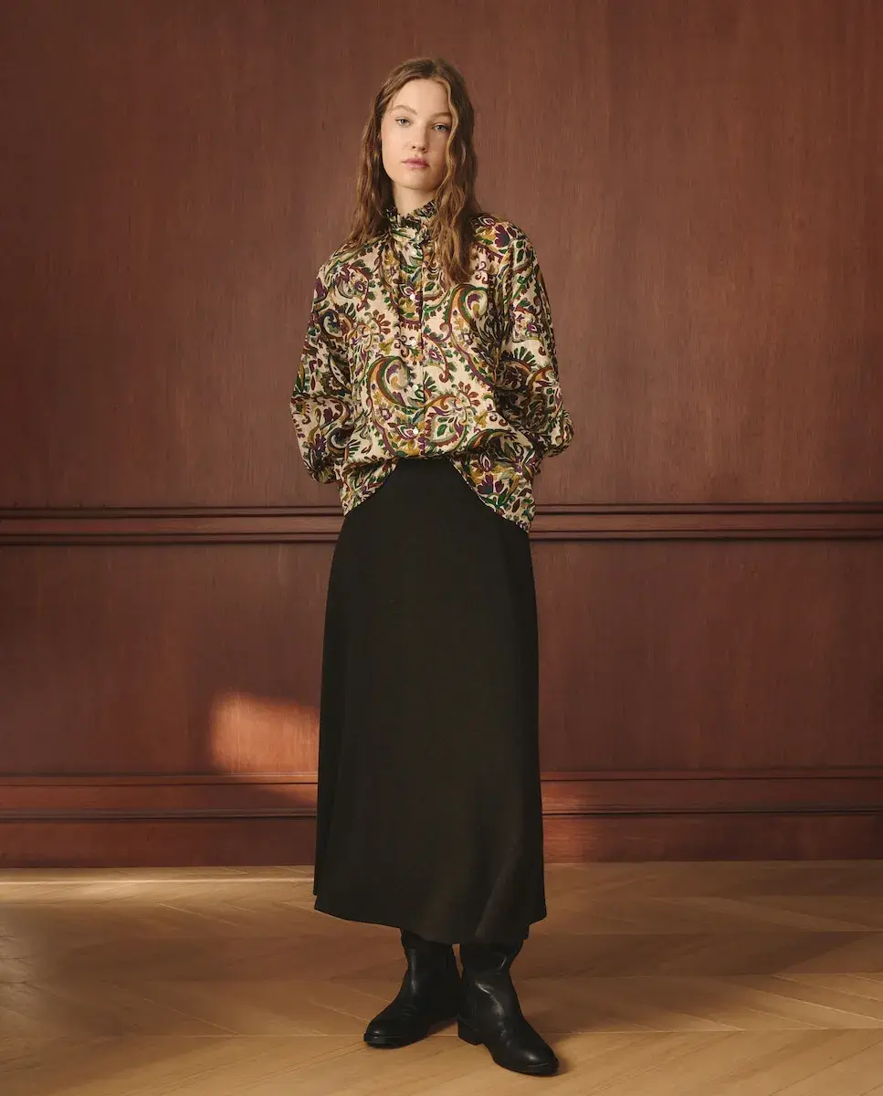 

Миди-юбка из трикотажа с узором «елочка» коллекции из легкой ткани Lloyd's, хаки