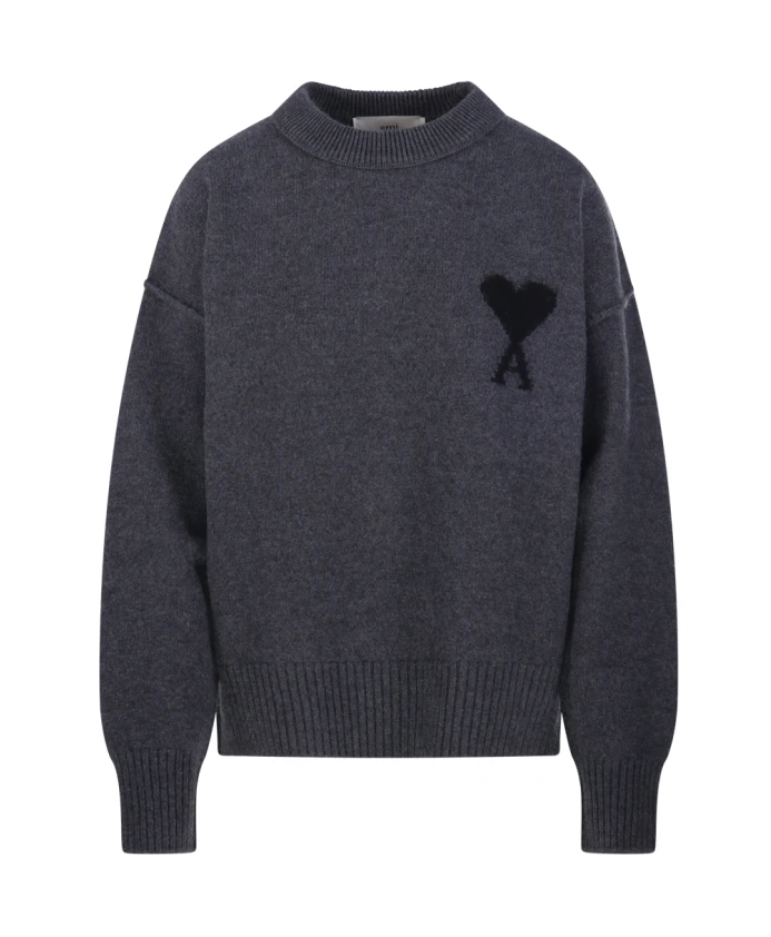 

Войлочный свитер из мериносовой шерсти с круглым вырезом Ami Paris, серый