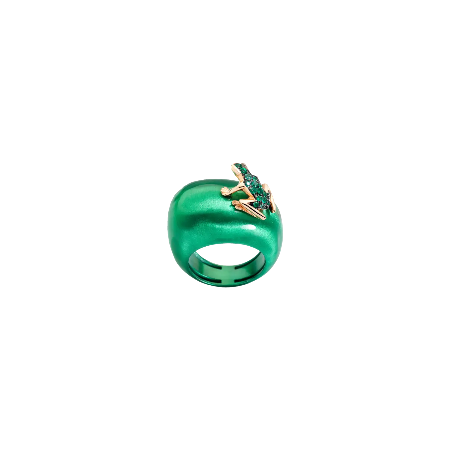 

Кольцо Dada Arrigoni Happy frog зеленый металлик с розовым золотом и изумрудами