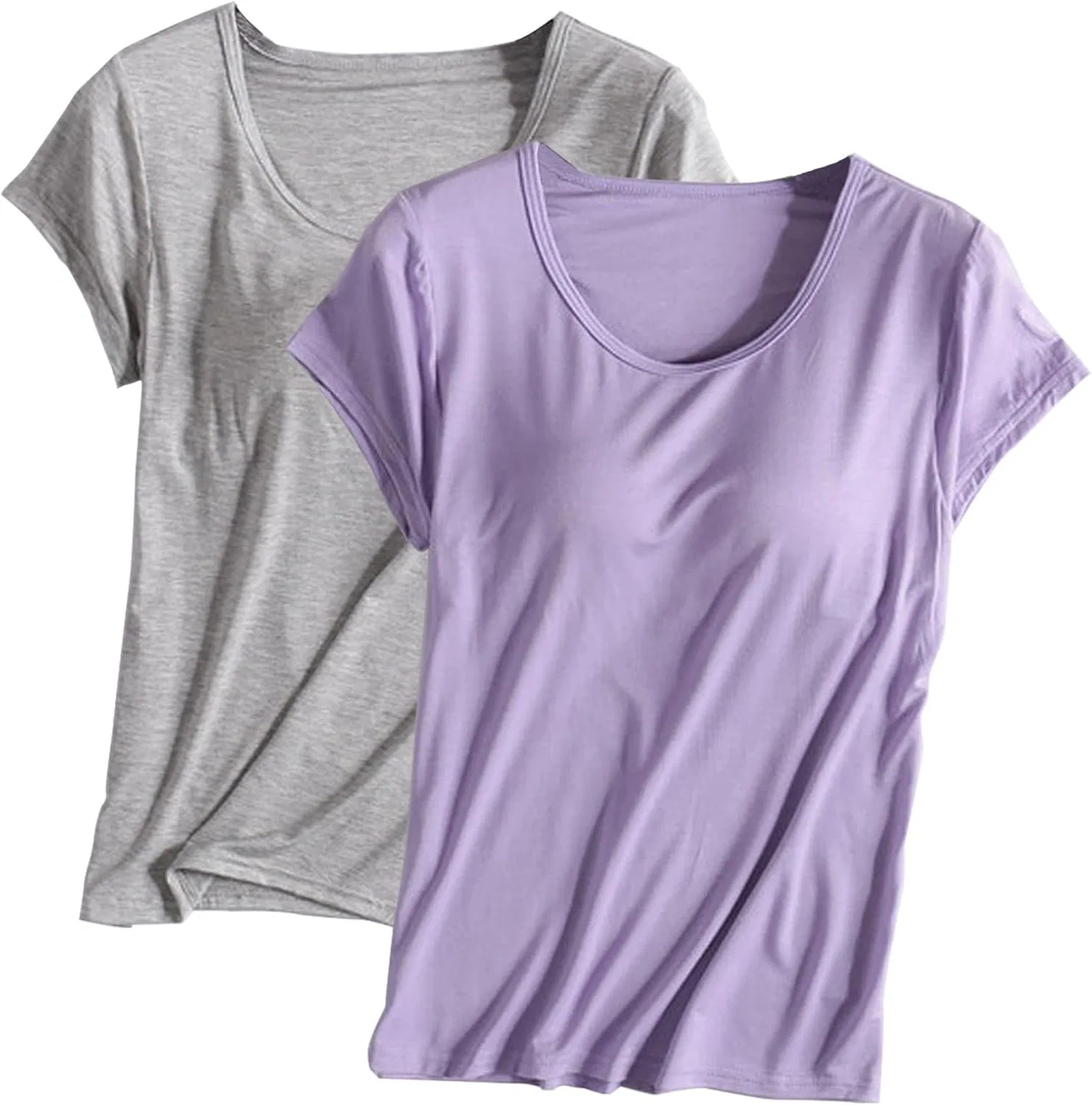Футболка с встроенным бюстгальтером для йоги и тренировок, 2 шт., Purple+gray