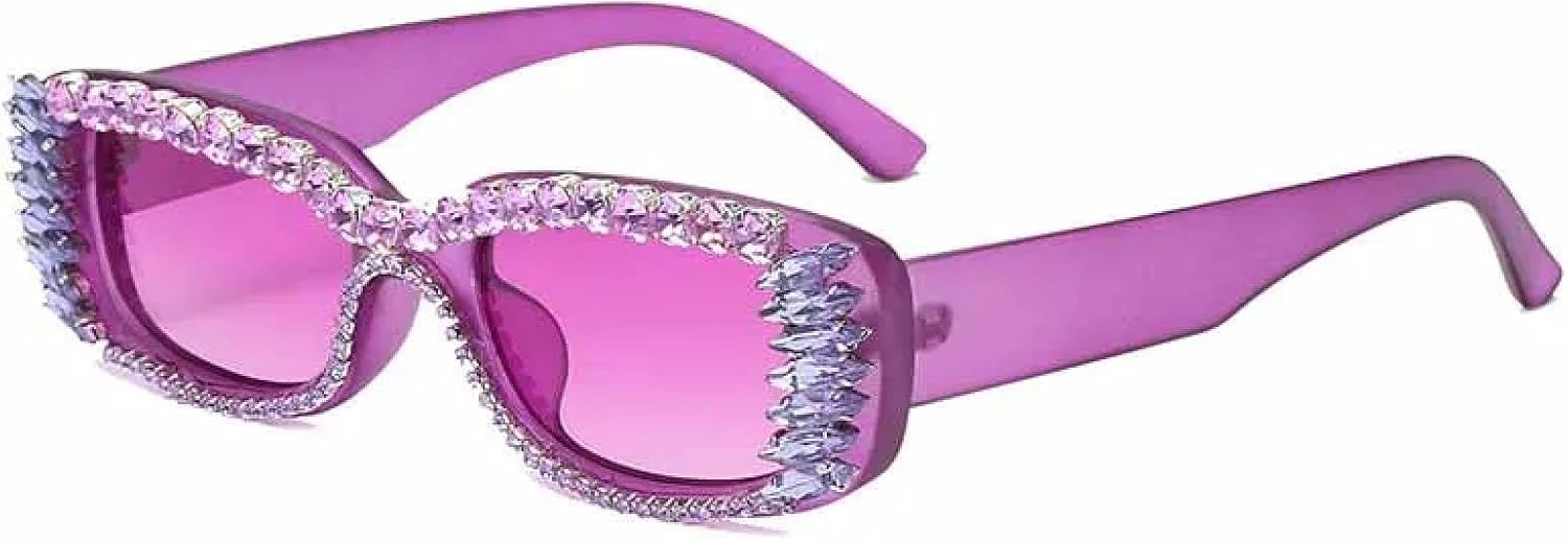 

Модные прямоугольные солнцезащитные очки с имитацией кристаллов для женщин и мужчин, для активного отдыха, уличной фотографии, с защитой от УФ-излучения UV400 TKKTLLT, Purple Purple