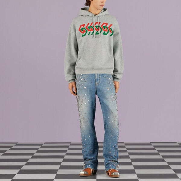 Толстовка chain print hooded sweatshirt 'grey' Gucci, серый — фото 4
