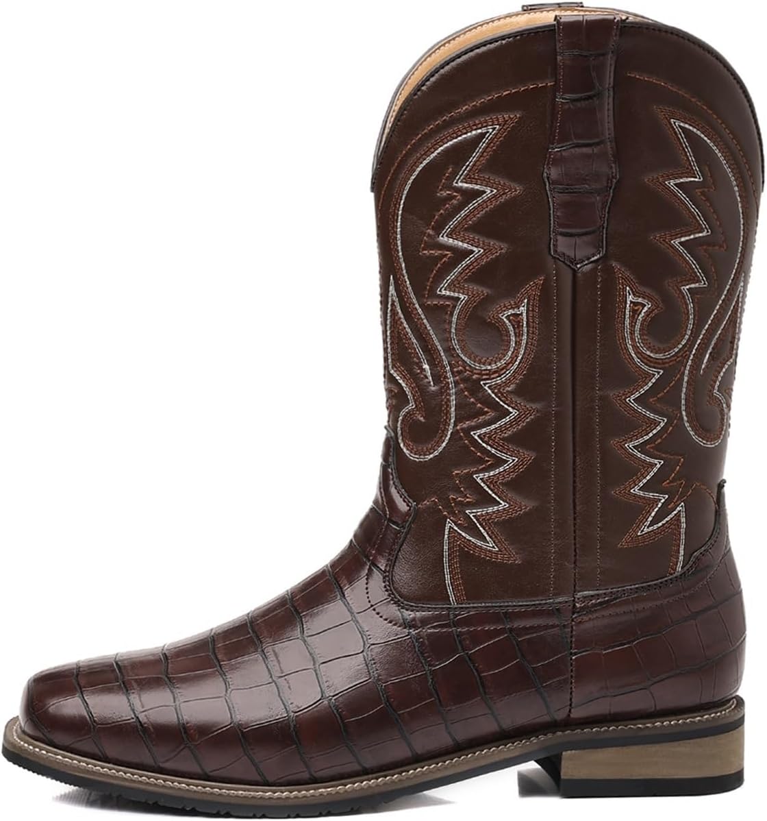 

Мужские ковбойские сапоги DMGYCK, с круглым носком, классические модные западные сапоги с вышивкой, на среднем голенище, коричневый