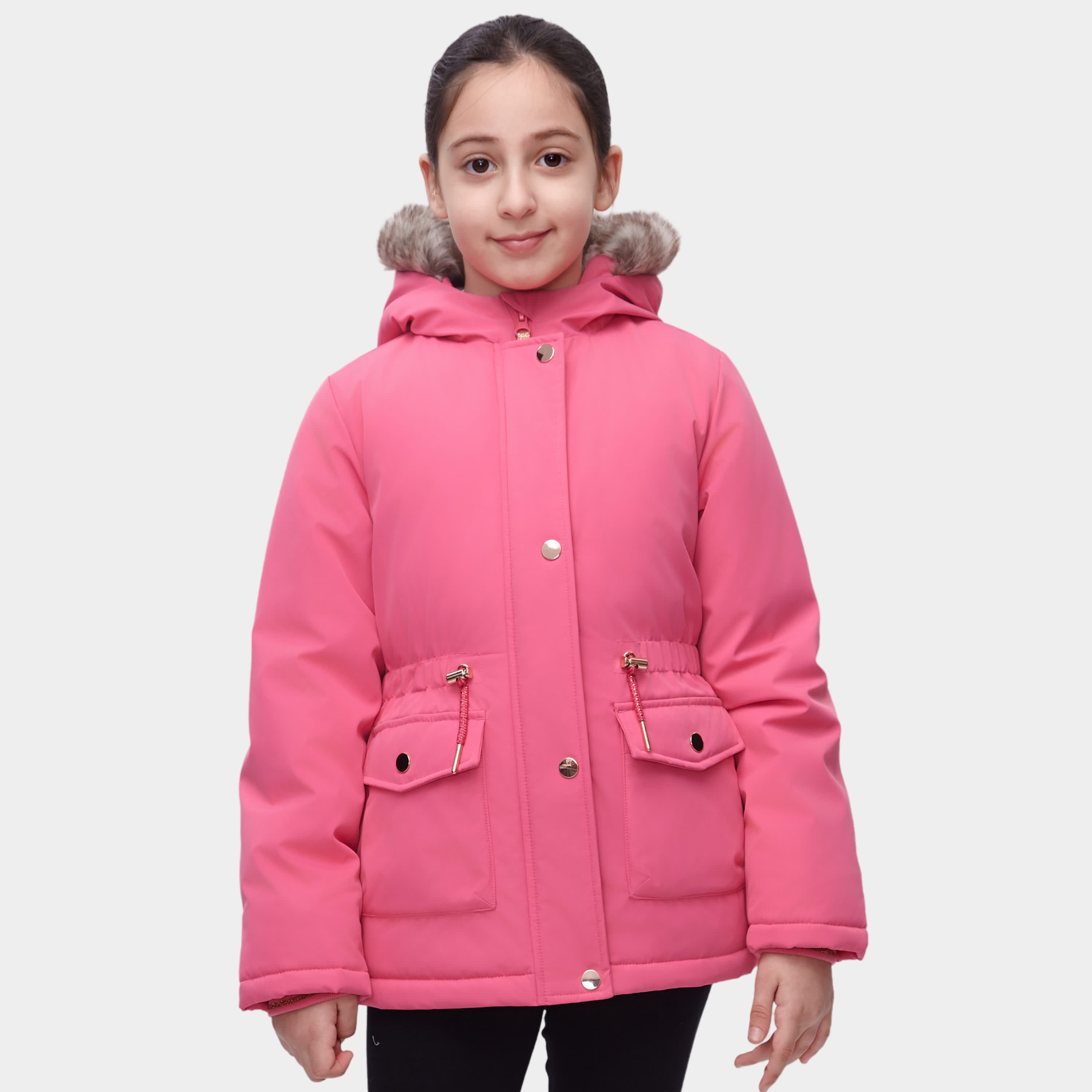 

Детская парка с капюшоном Rokka&Rolla на флисовой подкладке, зимнее пальто, ярко-розовый