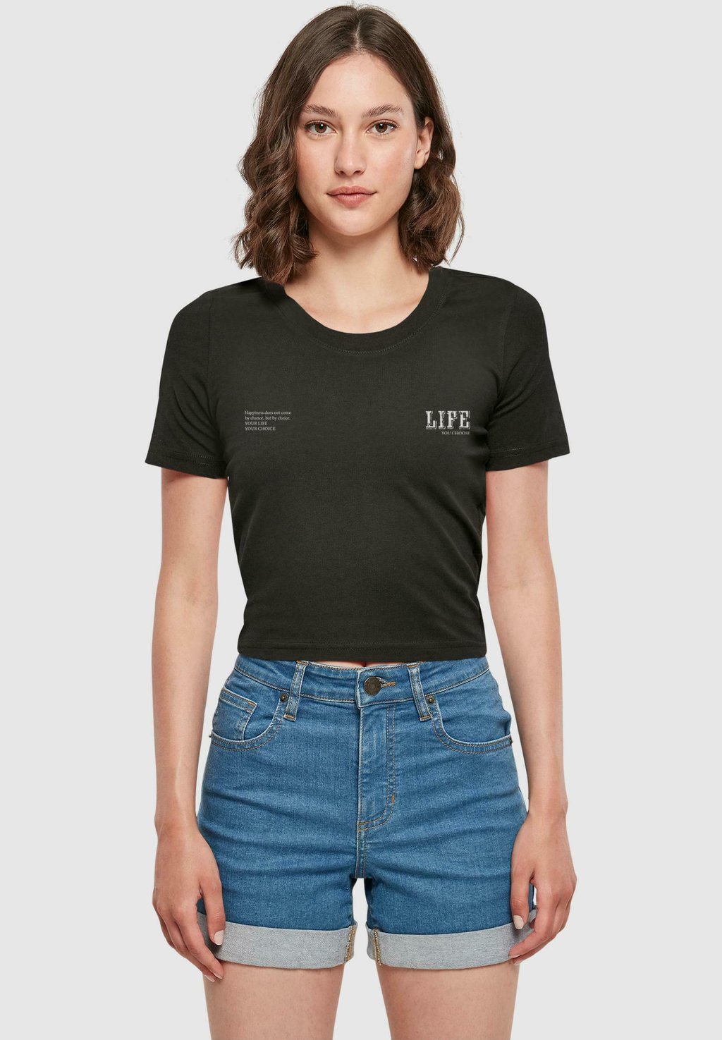 

Футболка с принтом LIFE CROPPED Merchcode, черный