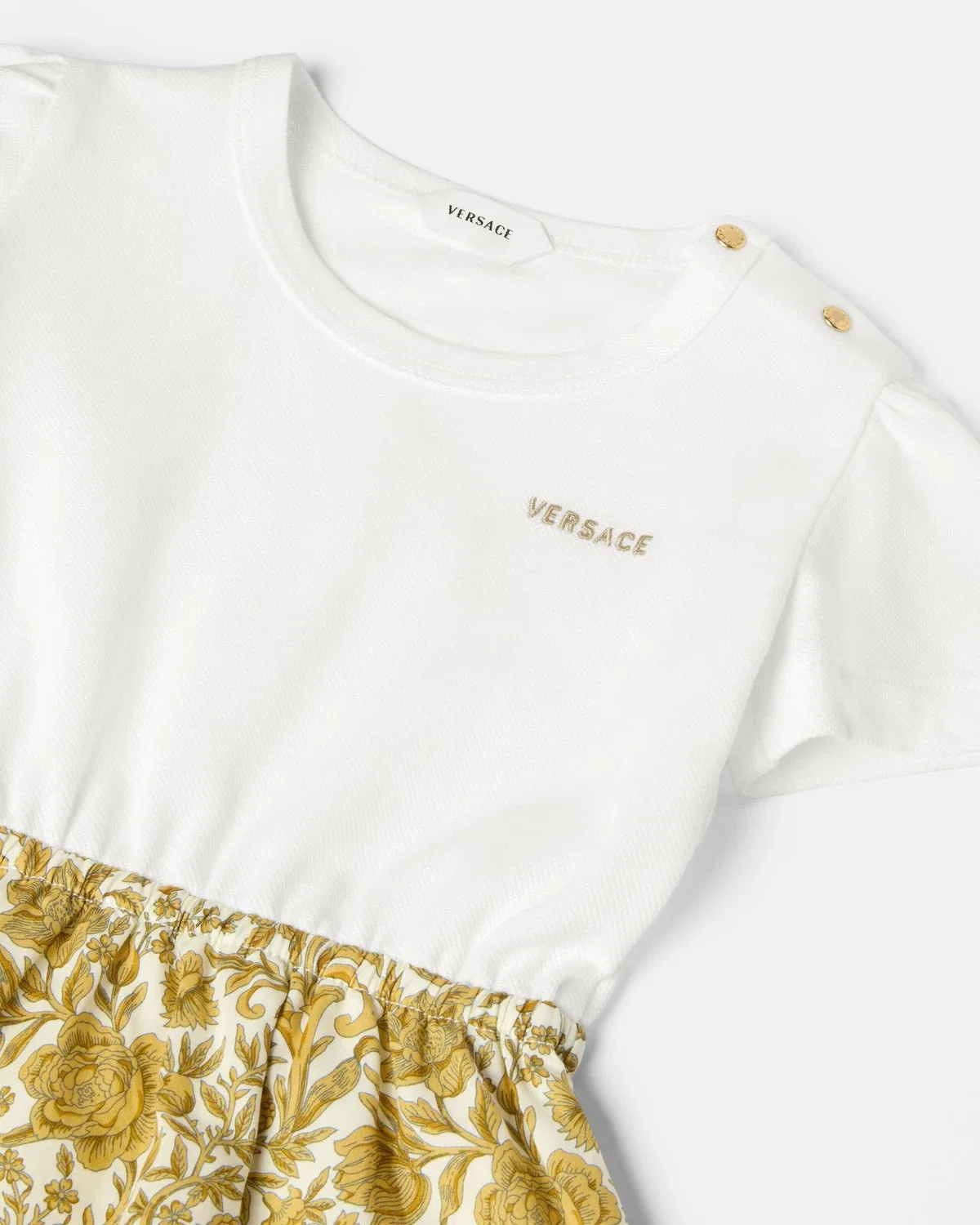Детское платье из хлопка-пике и поплина с вышитым логотипом Versace, белый — фото 4