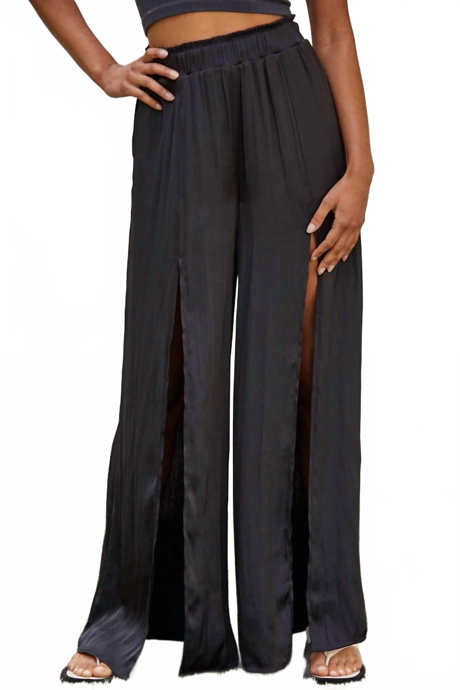 

Черные атласные брюки с разрезом By Together