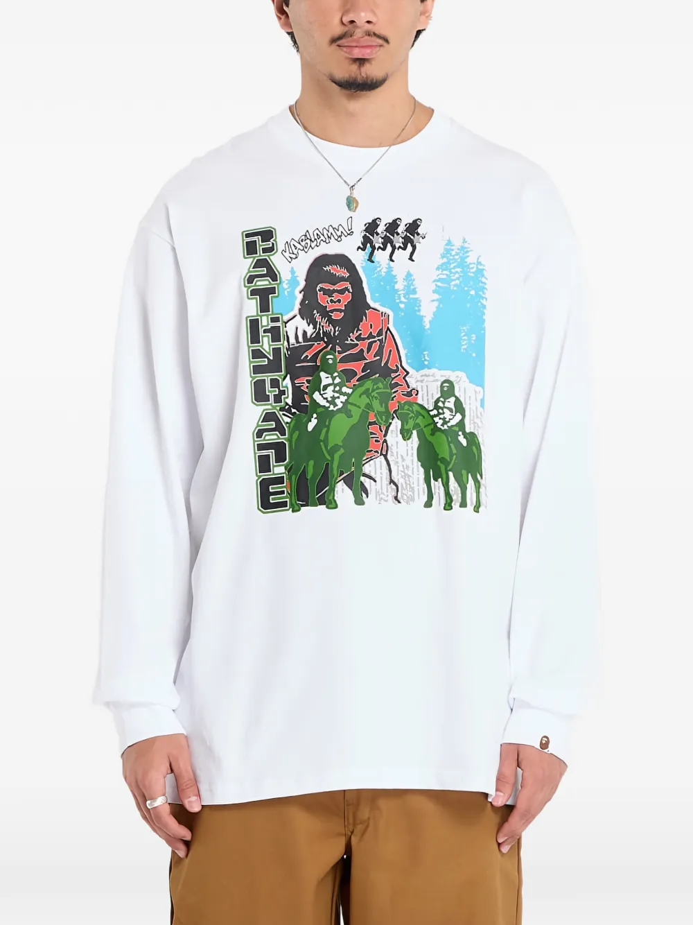 Лонгслив с принтом яблока A Bathing Ape, белый