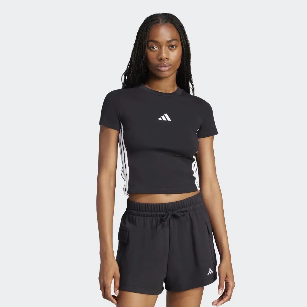 

Женская футболка Adidas Essentials Slim Baby с тремя полосками, черный