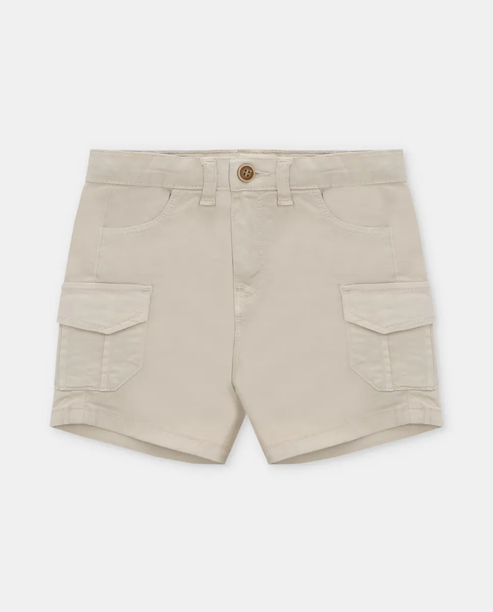 

Бэби мальчик бермудские шорты саржевого цвета с кармашками-карго бежевого цвета Martín Aranda, цвет Marrón claro