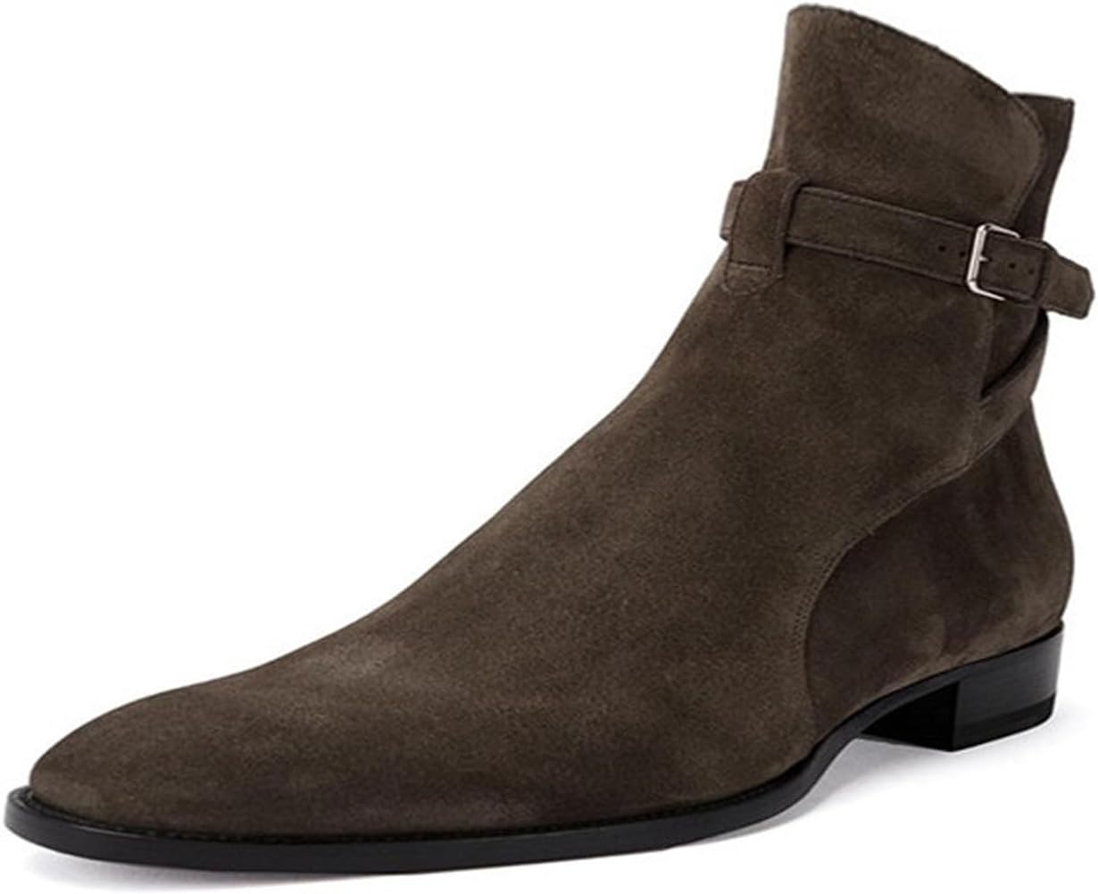 

Мужские замшевые ботинки Santimon Jodhpur с пряжкой, модные роскошные ботинки до щиколотки Chelsea для повседневной и официальной носки с мягкой стелькой и противоскользящей подошвой, Coffee