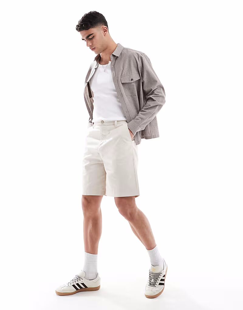 

Шорты средней длины ASOS DESIGN из смеси льна в цвете бежевый камень