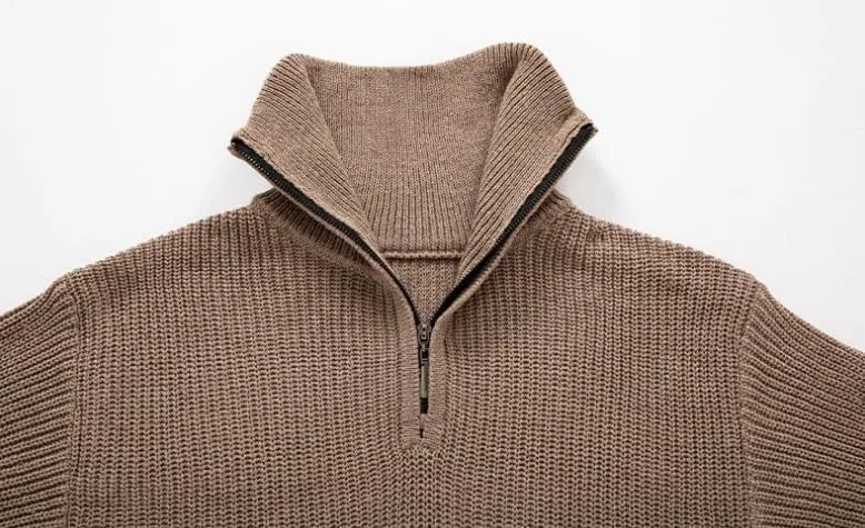 Мужской свитер Slim Fit с полумолнией и воротником стойкой Generic, хаки — фото 2