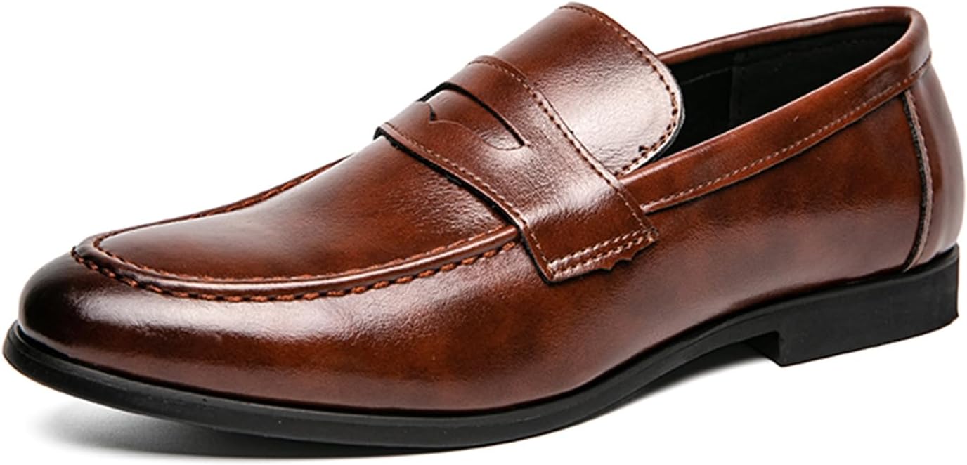 

Мужские кожаные классические слипоны Penny Dress Loafers, повседневные Tixewsjh, коричневый