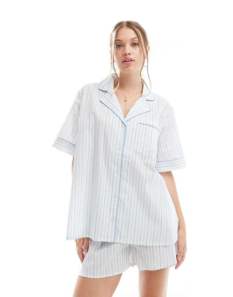 

Пижама из ткани в синюю полоску ASOS DESIGN: рубашка с коротким рукавом и шорты