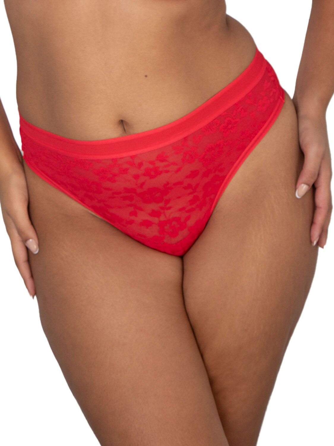 

Женские кружевные трусы с высоким вырезом Curvy Couture, цвет Diva Red