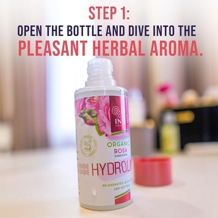 Тоник Inaessentials — Organic Rose Water Hydrolina Увлажняющий для сухой кожи для ухода за кожей лица и тела — фото 3