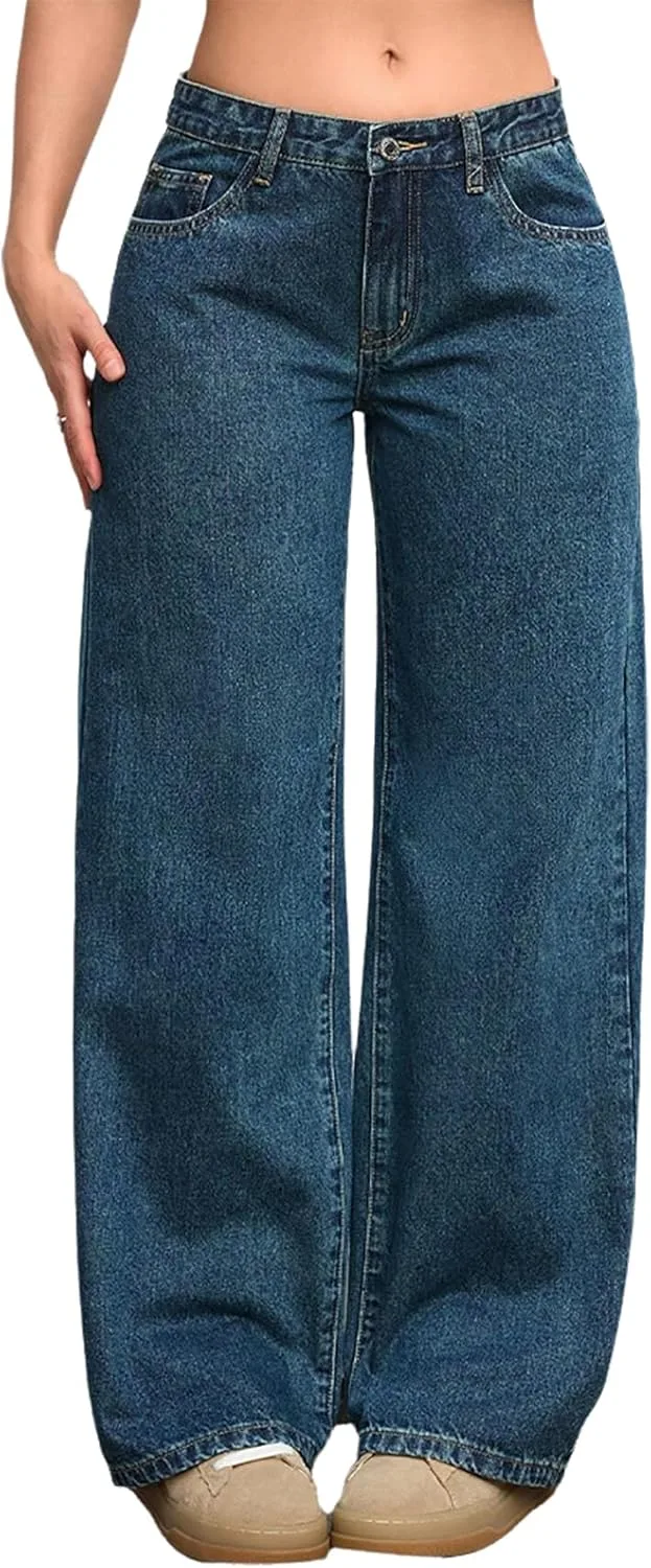 

Женские классические джинсы wide leg low rise vintage loose stretch streetwear YADMISU