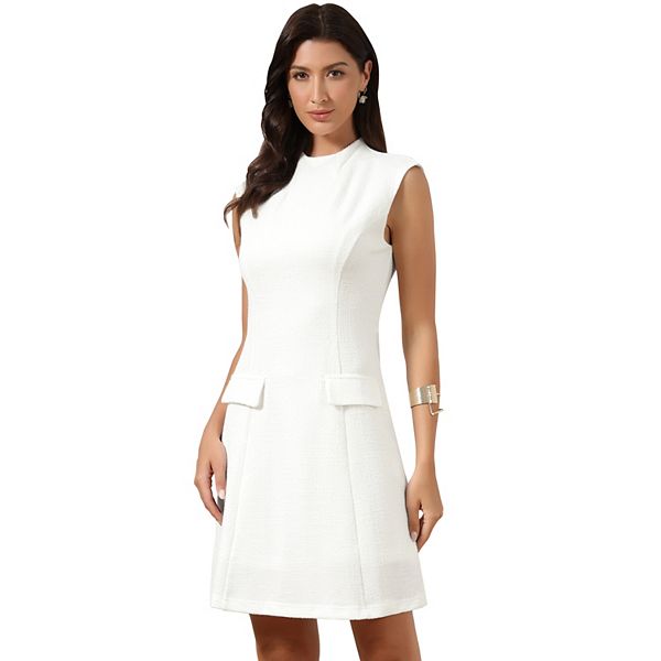 

Твидовое платье для женщин с воротником-стойкой без рукавов офисное платье-футляр Inspire Chic