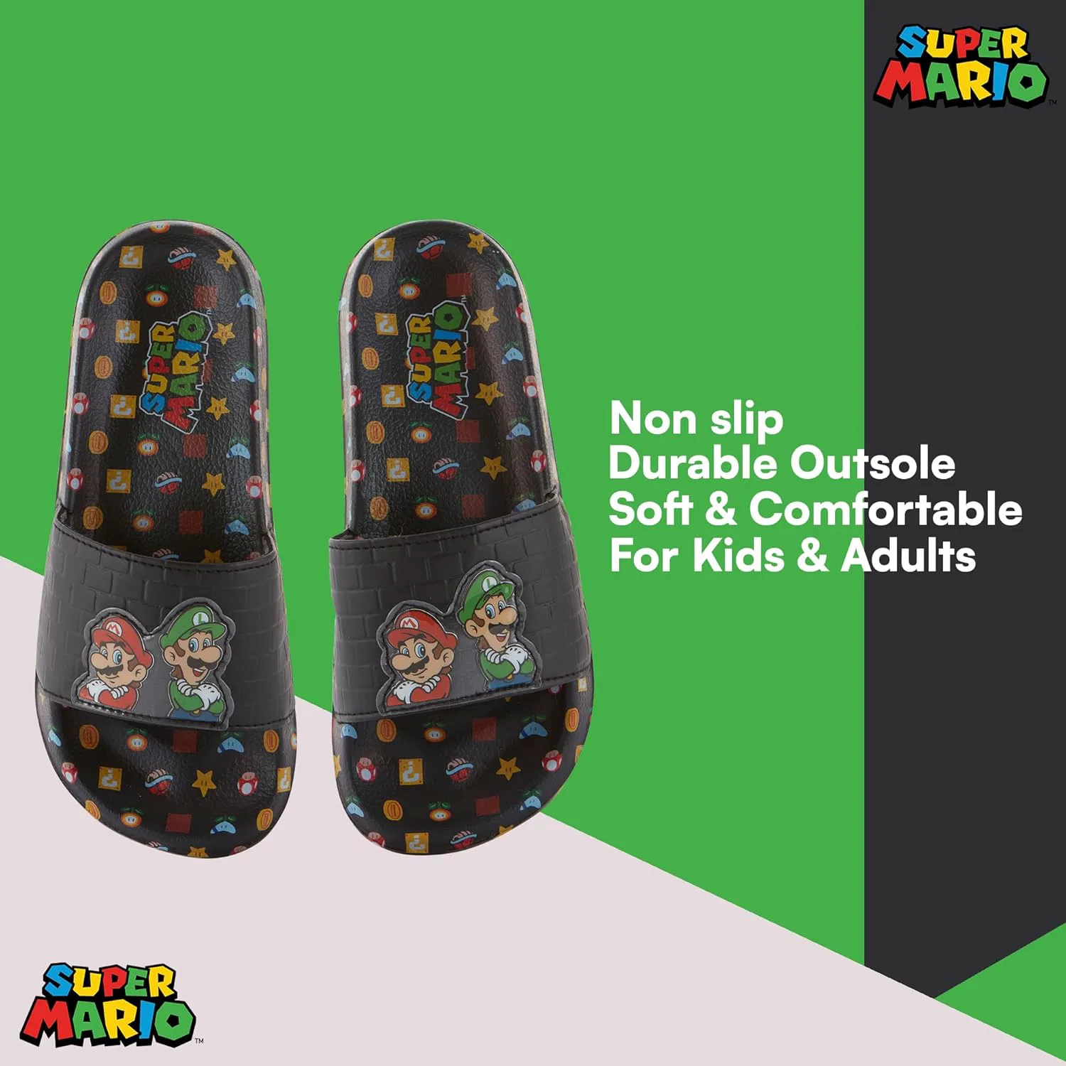 Сандалии Nintendo Boys Mario Slide - Обувь Super Mario - Сандалии с Марио, Луиджи, Кирби и Донки Конг, черный — фото 2
