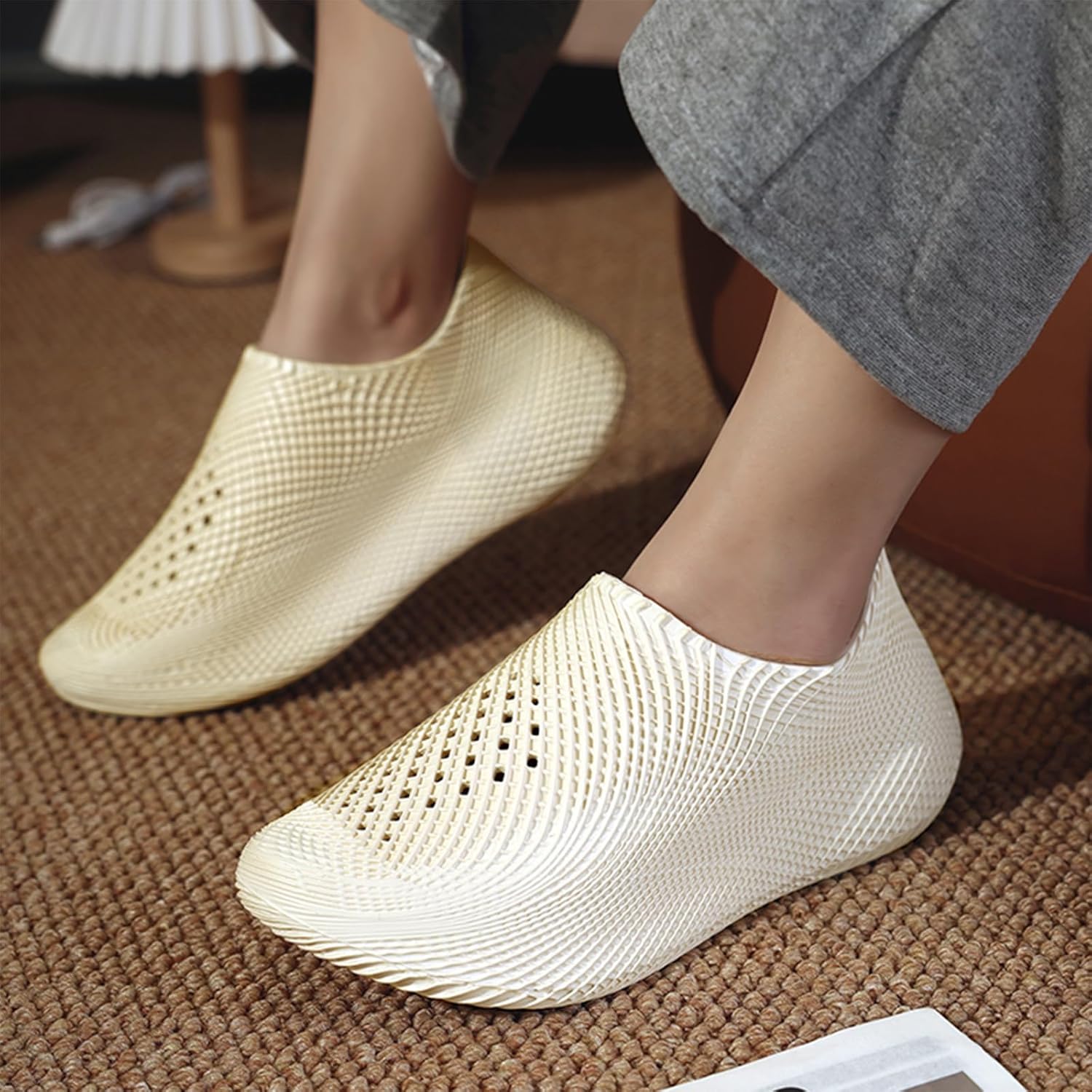 Мужские и женские слипоны с сотами - Легкие и прочные кроссовки в стиле Foam Runner из EVA, дышащая сетка для вентиляции, повседневная ходьба Inkuil, белый — фото 4