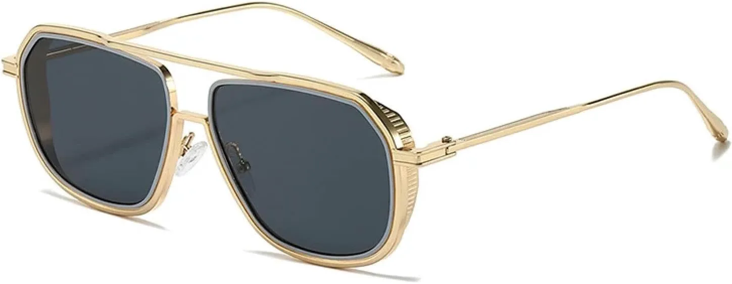 

Модные солнцезащитные очки для женщин и мужчин, винтажные, роскошные, с двойной перемычкой, женские, для вождения, с защитой от УФ-излучения UV400 TKKTLLT, Gold Gray