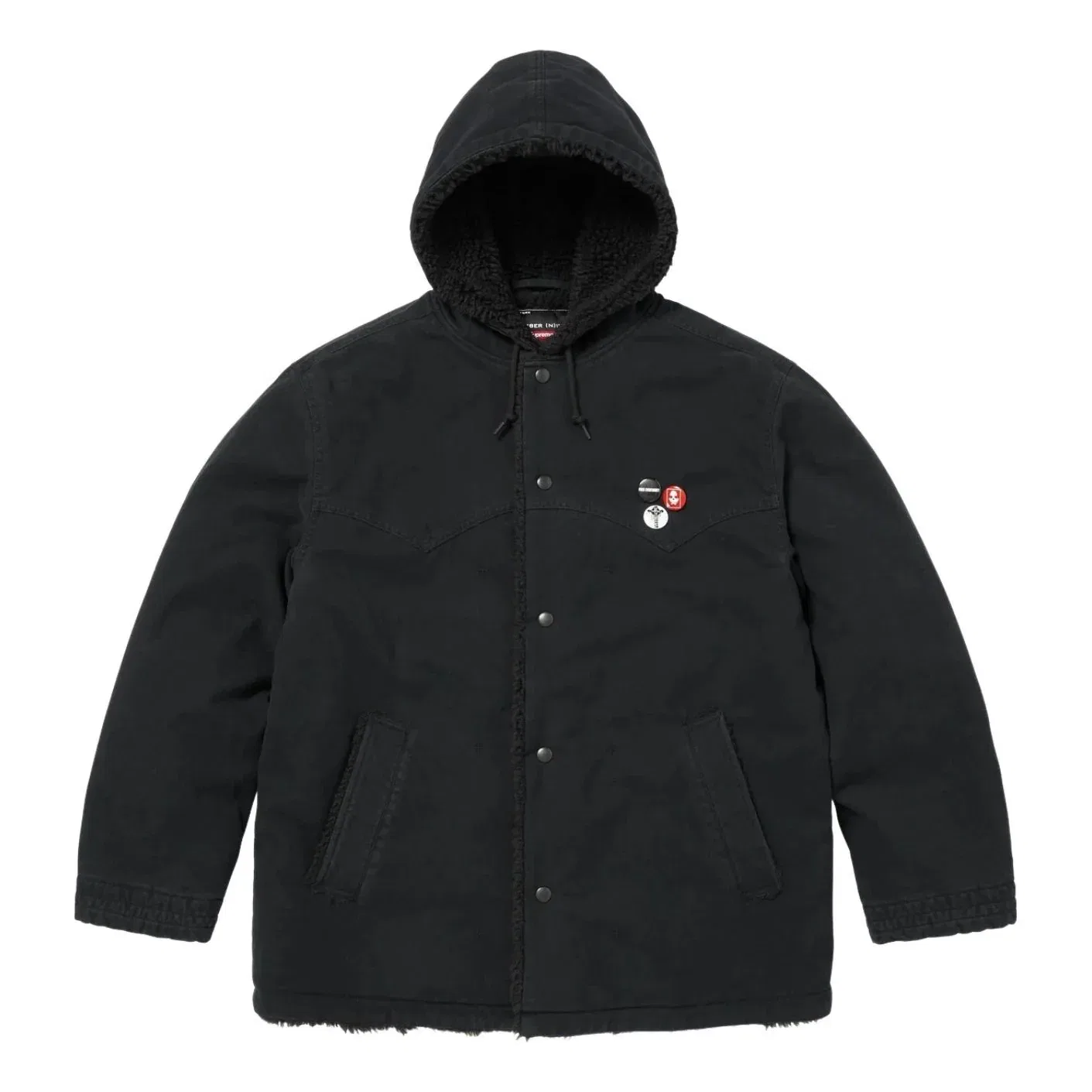 Куртка Supreme FW25 x Number (N)ine с капюшоном из искусственной овчины, черная, FW25J49-BLACK