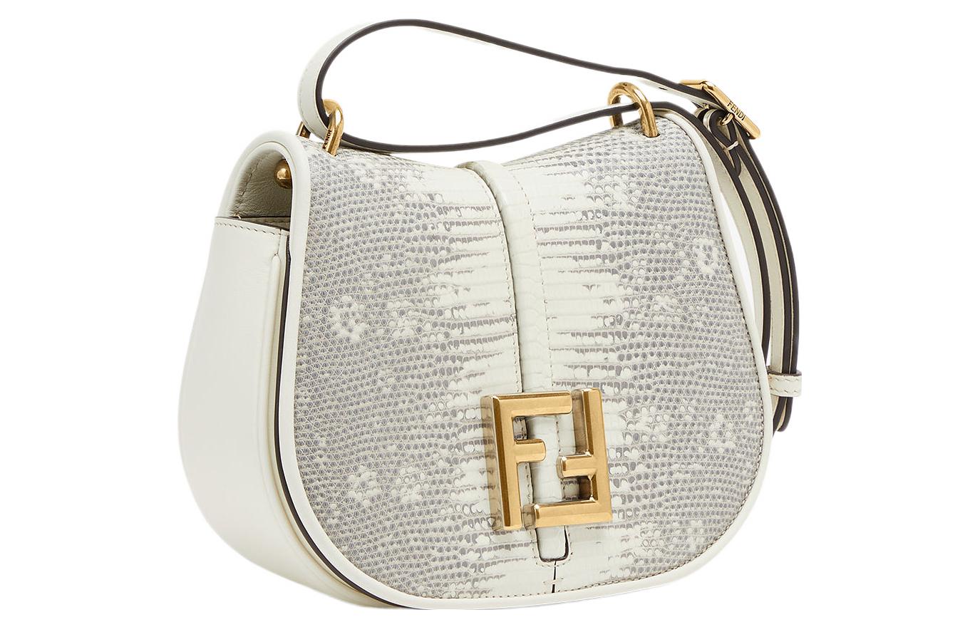 Fendi Женская мини-сумка через плечо из телячьей кожи с отделкой под кожу ящерицы, белая — фото 2