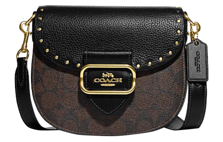 

COACH Кожаная седельная сумка через плечо женская маленькая коричневая и черная