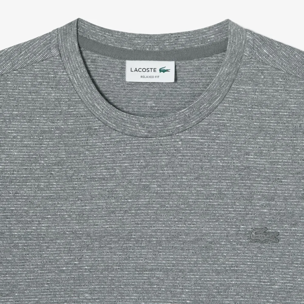 Мужская льняная полосатая футболка меланжевого угольного цвета от Lacoste — фото 2