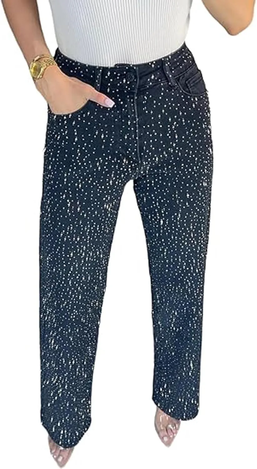 

Женские джинсы с пайетками High Waisted Straight Leg Cheroma