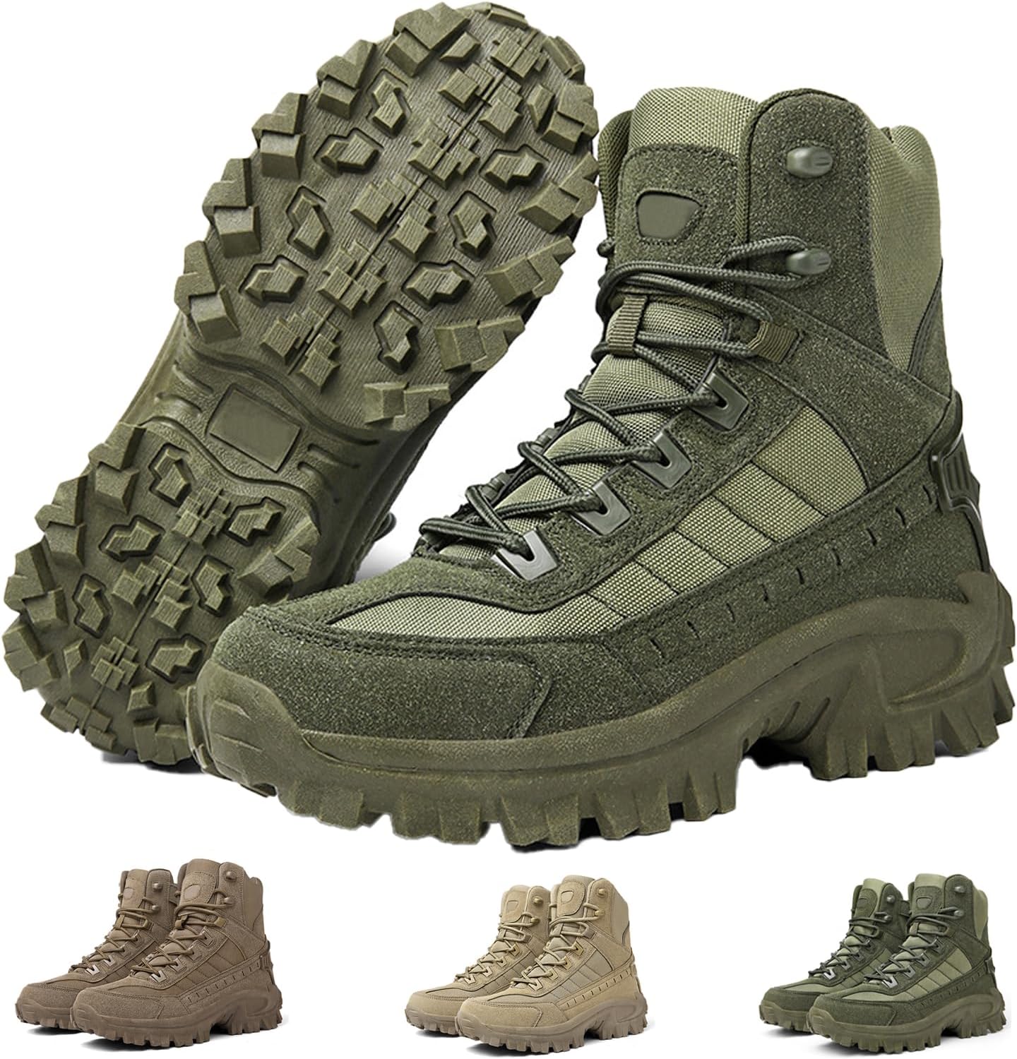 

Мужские ортопедические ботинки с антипроколом, водонепроницаемые, противовывиховые, походные, легкие с боковой молнией, боевые ботинки Generic, зеленый