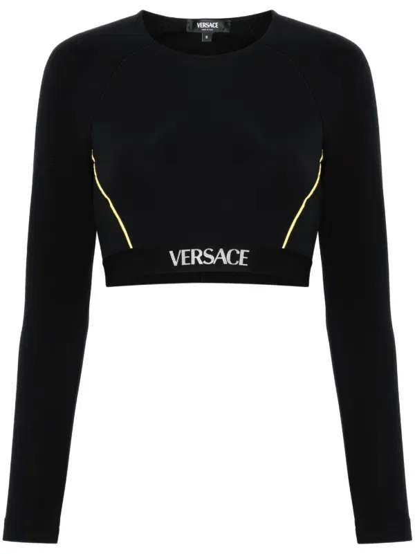Игровой топ с логотипом на поясе Versace, черный