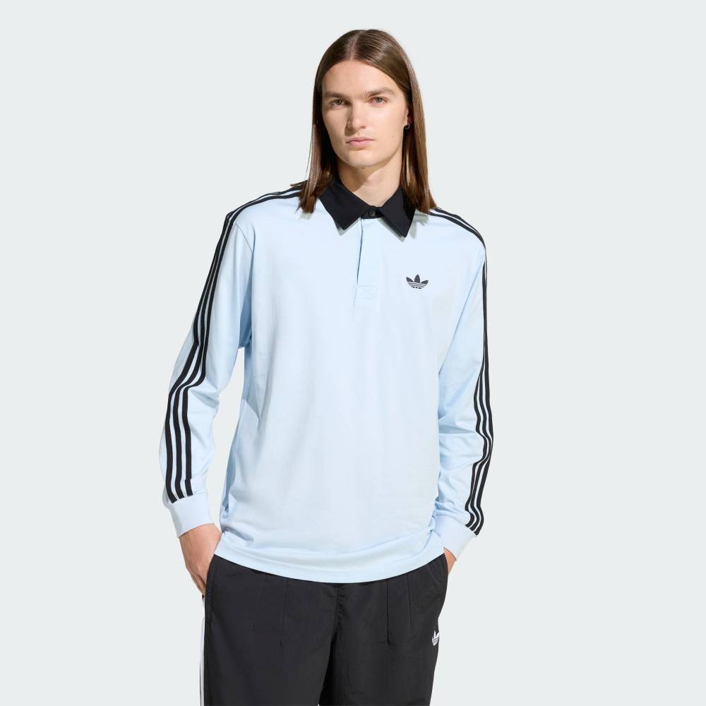 Футболка-поло с длинными рукавами и тремя полосками для регби Adidas, blue